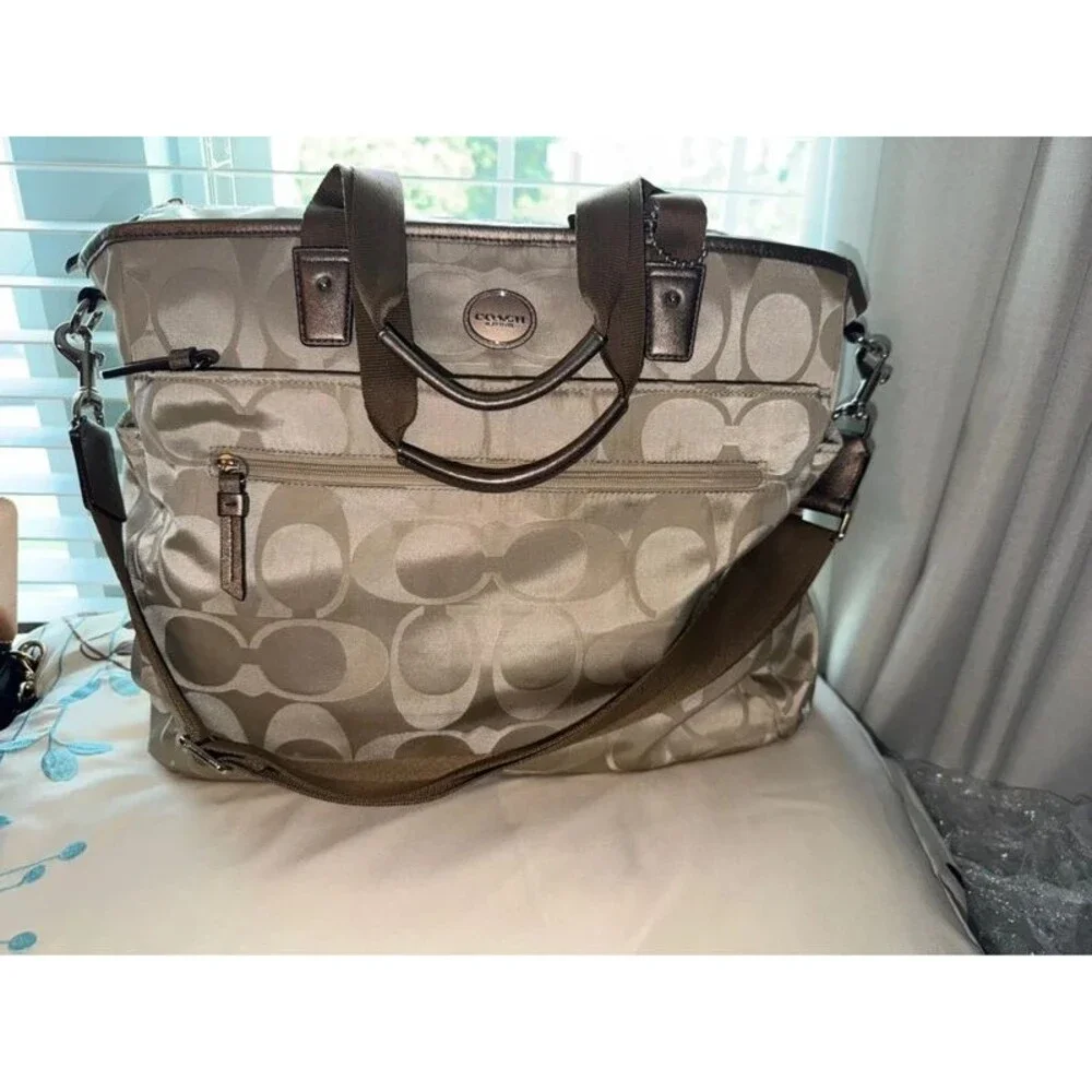 Coach Signature Nylon Baby Bag Tote / Diaper Bag Gold Champagne F77577